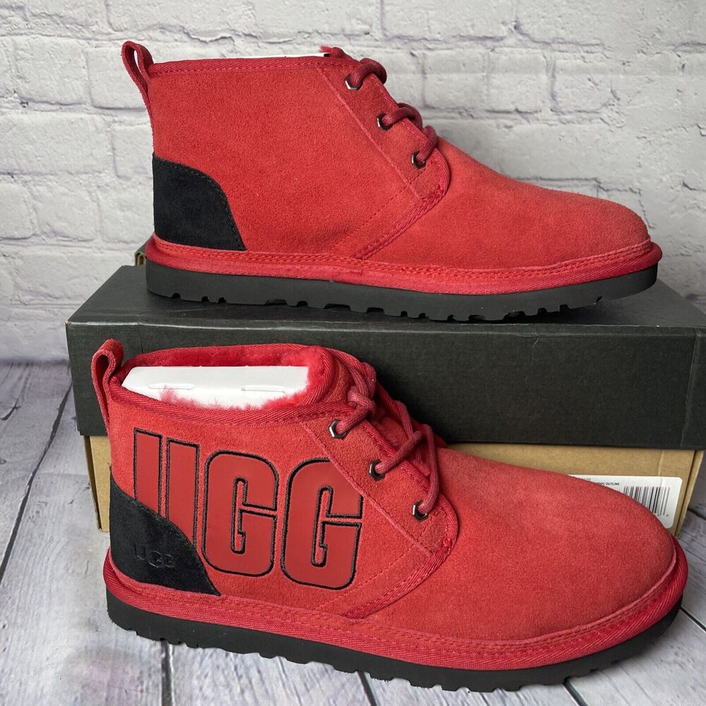 UGGS Red & Black Neumel Graphic Outline Chukka Boots Size 9 NEW Mens